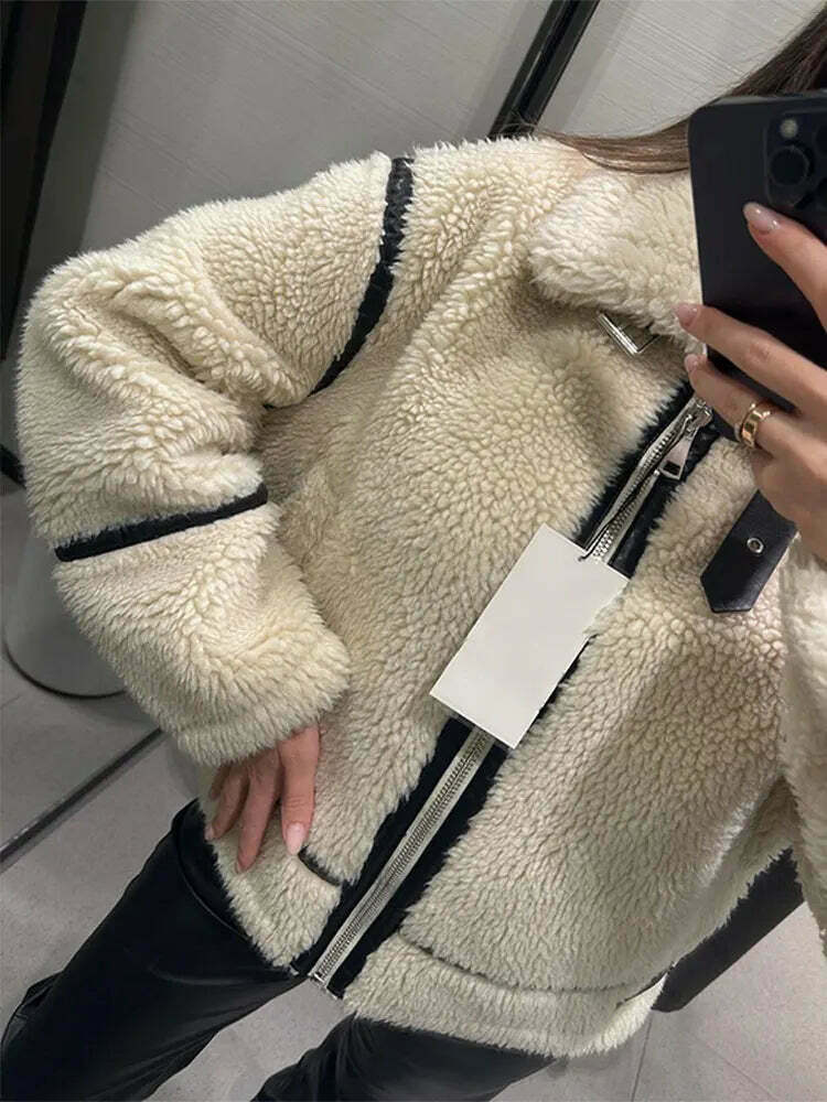 Cozy Faux Fur Zipper Hoodie - Y2K Aesthetic Fashion for Women