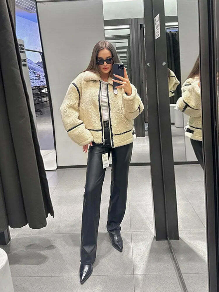 Cozy Faux Fur Zipper Hoodie - Y2K Aesthetic Fashion for Women