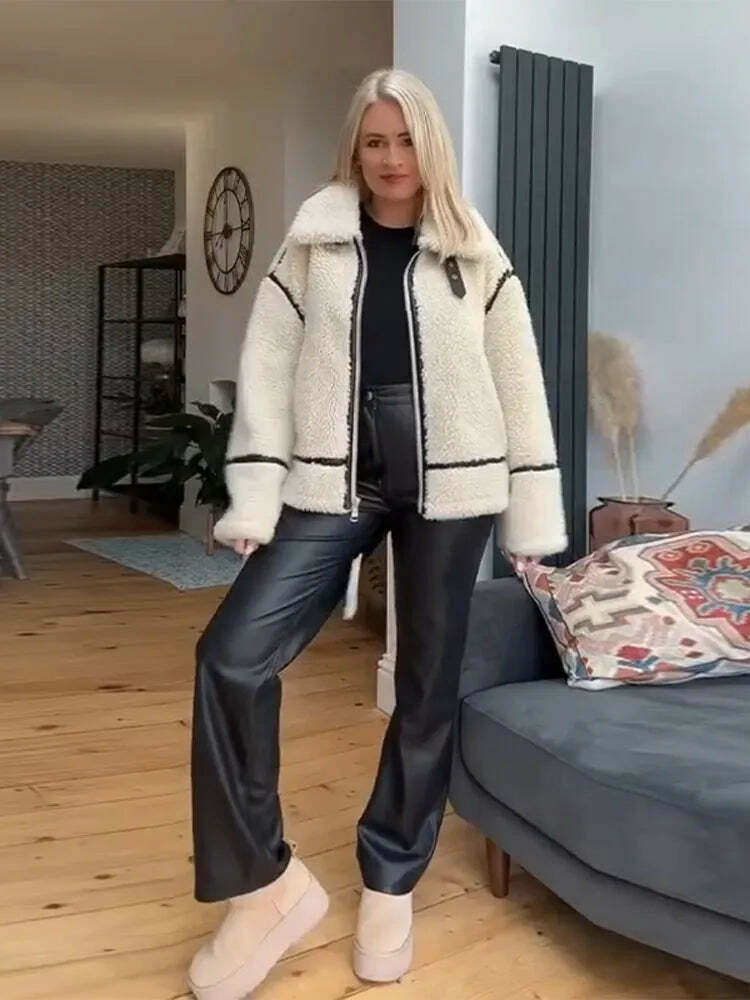 Cozy Faux Fur Zipper Hoodie - Y2K Aesthetic Fashion for Women