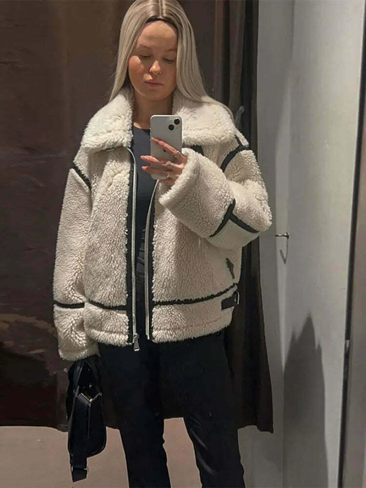 Cozy Faux Fur Zipper Hoodie - Y2K Aesthetic Fashion for Women
