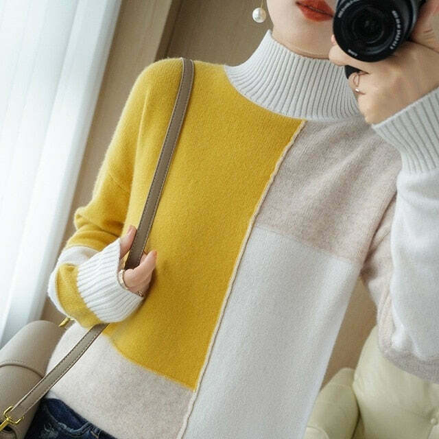 Cozy High Neck Cashmere Sweater for Y2K Fashion Enthusiasts - Grunge