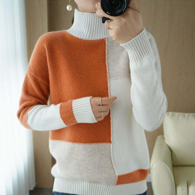 Cozy High Neck Cashmere Sweater for Y2K Fashion Enthusiasts - Grunge