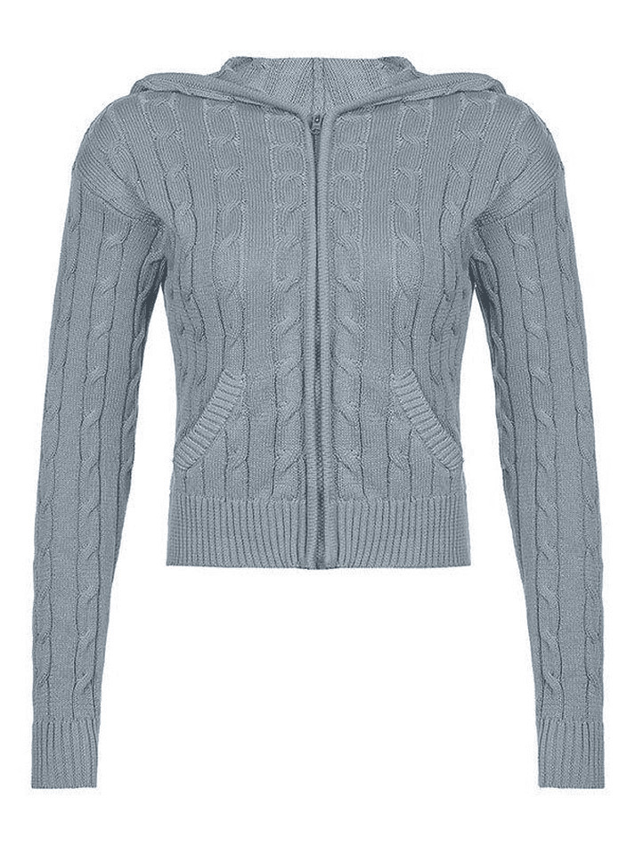 Cozy Hooded Cable Knit Cardigan for Y2K Fashion - Grunge, Pastel Goth, Coquette