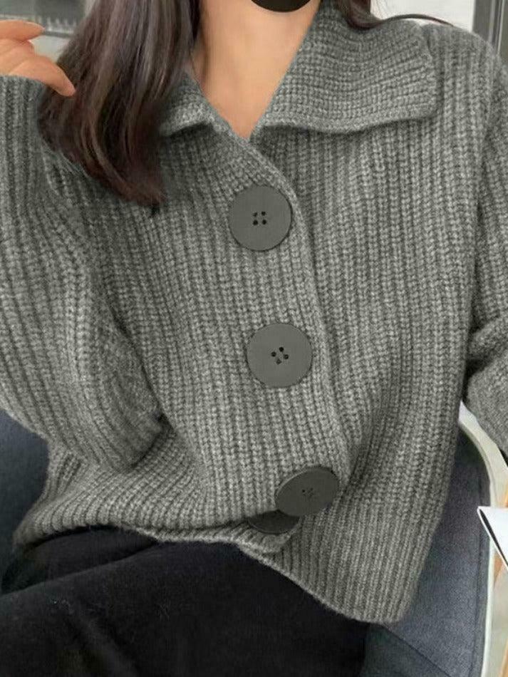 Cozy Knit Big Button Cardigan for Women - Y2K Fashion with a Touch of Grunge and Coquette Aesthetic