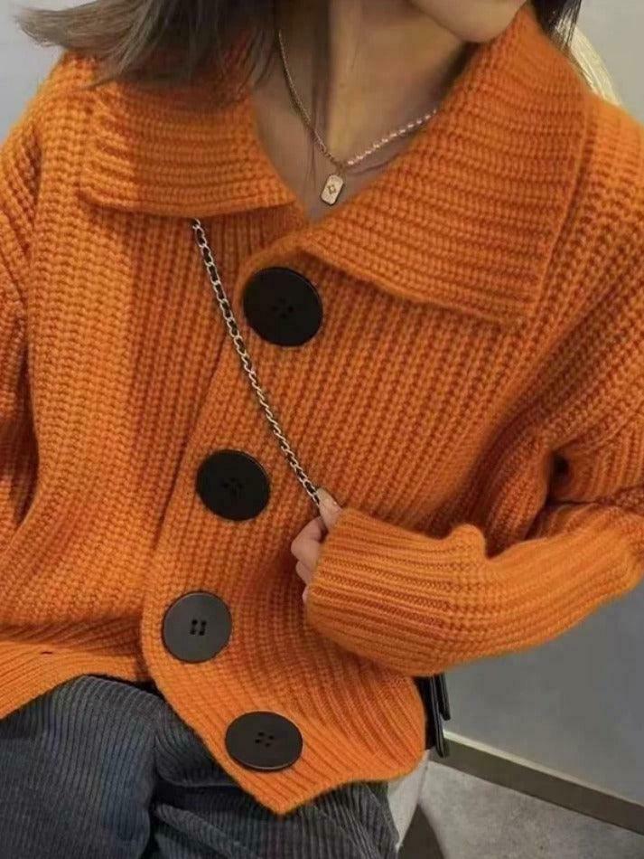 Cozy Knit Big Button Cardigan for Women - Y2K Fashion with a Touch of Grunge and Coquette Aesthetic