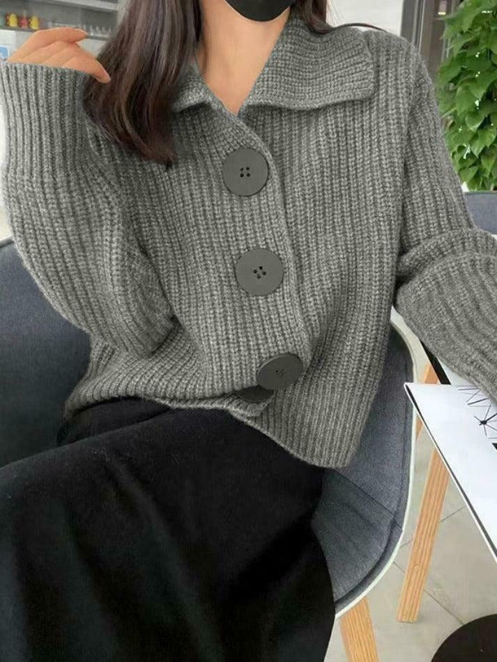 Cozy Knit Big Button Cardigan for Women - Y2K Fashion with a Touch of Grunge and Coquette Aesthetic