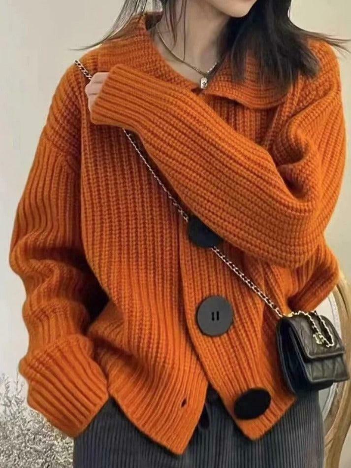 Cozy Knit Big Button Cardigan for Women - Y2K Fashion with a Touch of Grunge and Coquette Aesthetic