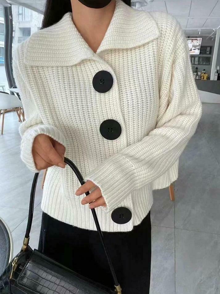 Cozy Knit Big Button Cardigan for Women - Y2K Fashion with a Touch of Grunge and Coquette Aesthetic