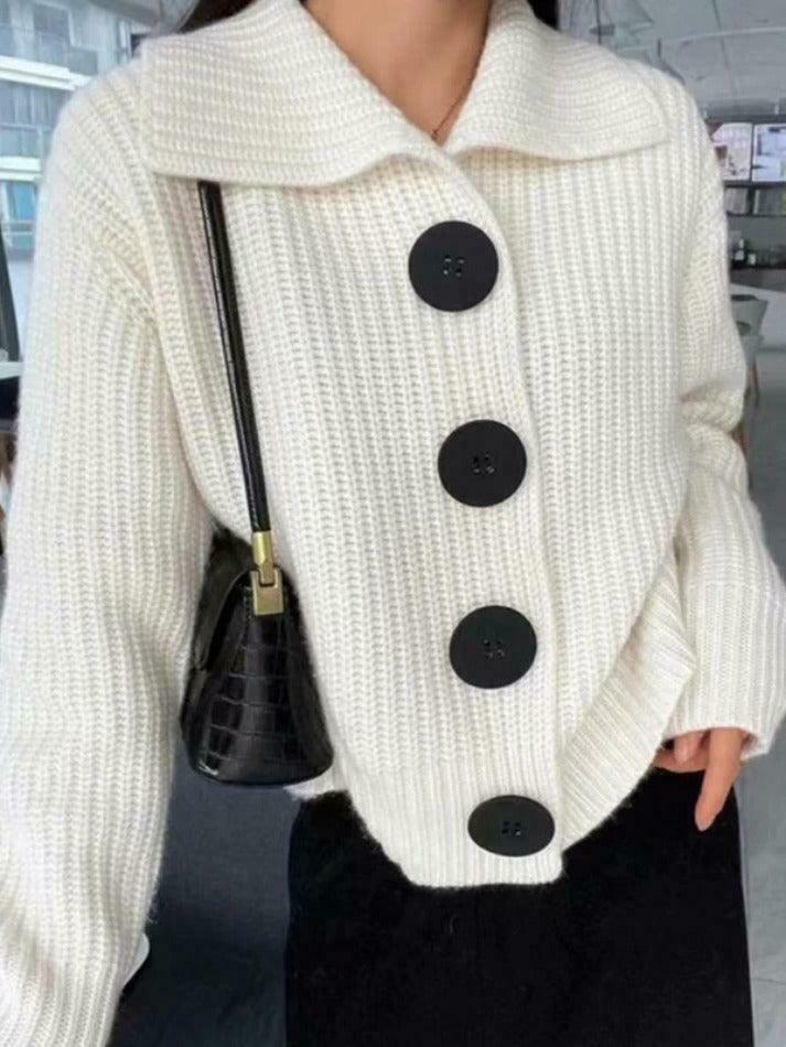 Cozy Knit Big Button Cardigan for Women - Y2K Fashion with a Touch of Grunge and Coquette Aesthetic