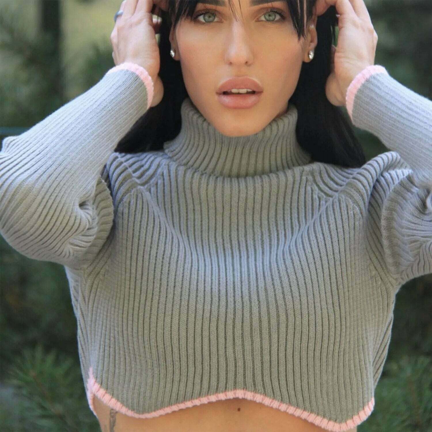 Cozy Knit Turtleneck Sweater for Women - Y2K Fashion with a Touch of Coquette Aesthetic