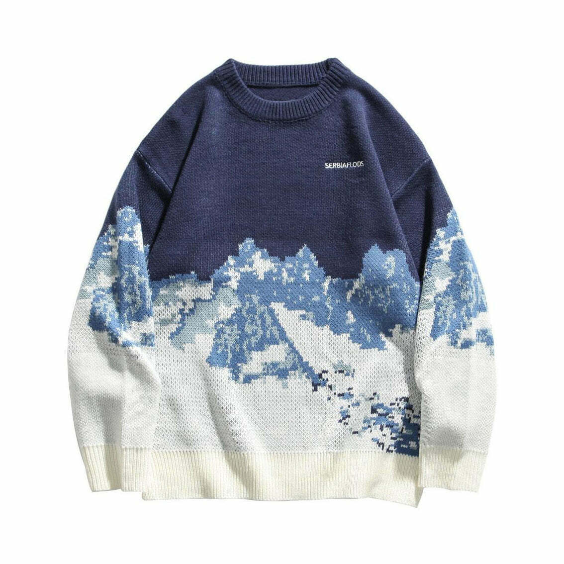 Cozy Mountain Landscape Knitted Sweater for Women - Y2K Aesthetic, Grunge Style, Cottagecore Outfits