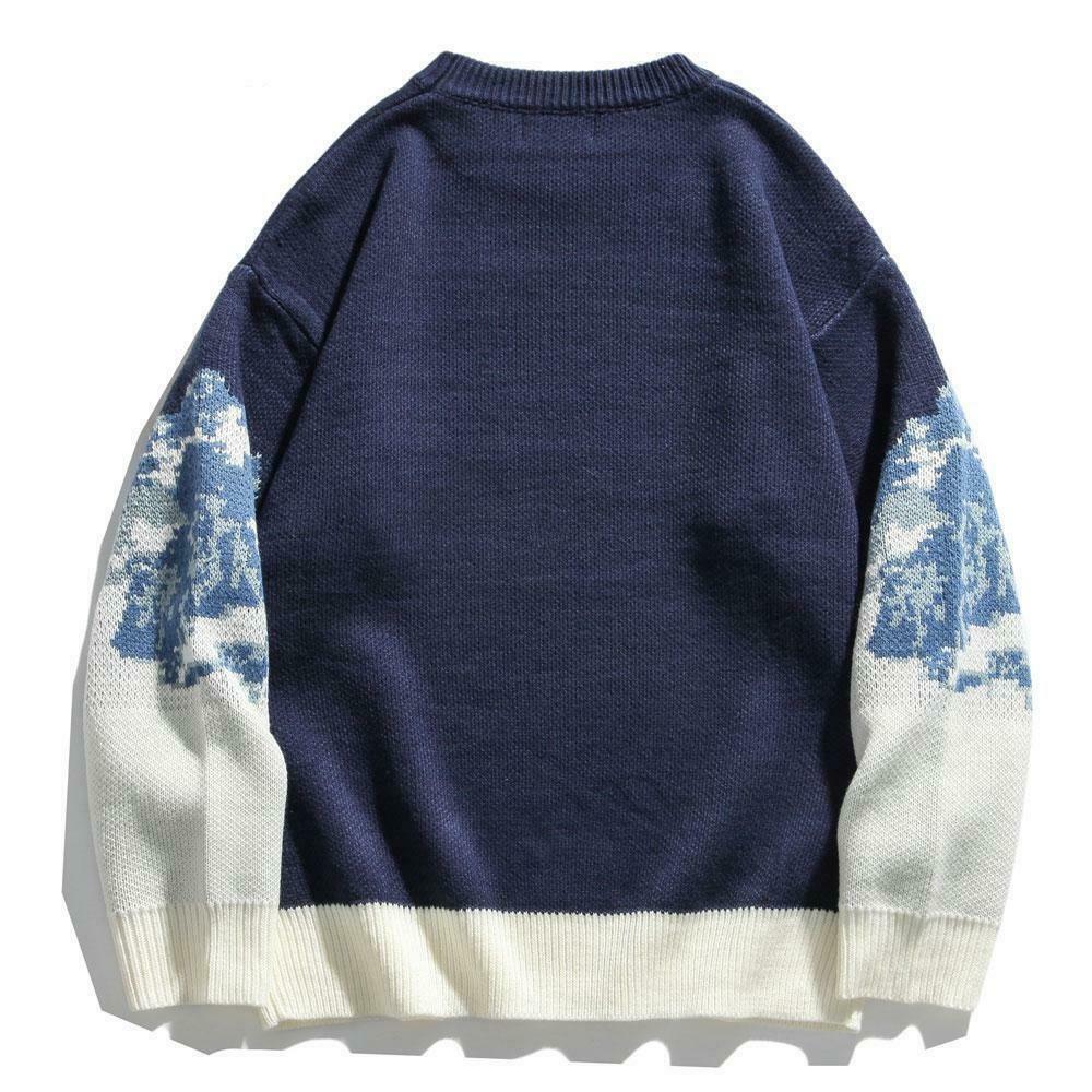 Cozy Mountain Landscape Knitted Sweater for Women - Y2K Aesthetic, Grunge Style, Cottagecore Outfits