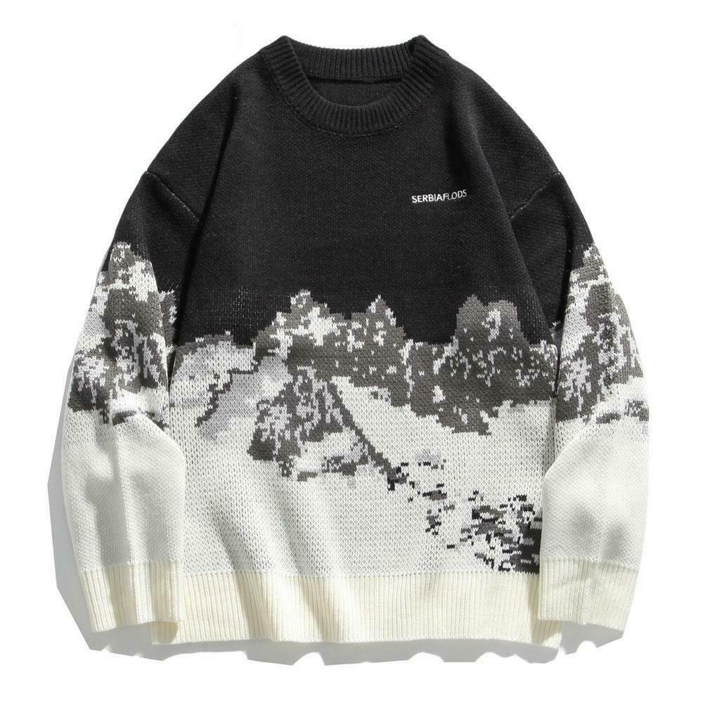 Cozy Mountain Landscape Knitted Sweater for Women - Y2K Aesthetic, Grunge Style, Cottagecore Outfits