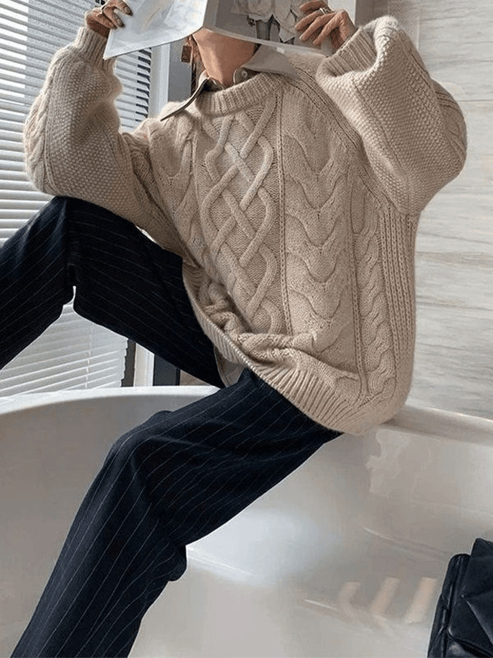 Cozy Oversized Cable Knit Sweater for Y2K Fashion Enthusiasts
