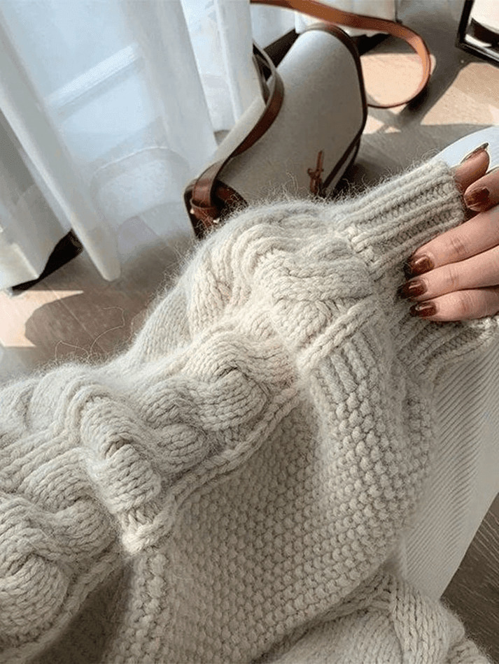 Cozy Oversized Cable Knit Sweater for Y2K Fashion Enthusiasts