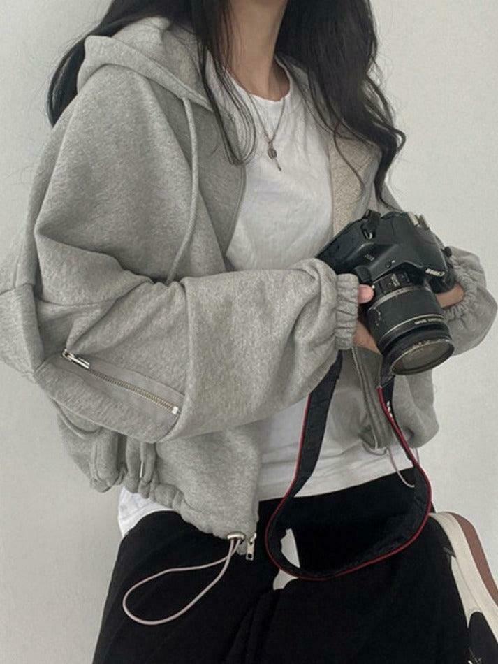 Cozy Oversized Gray Hoodie for Women - Y2K Aesthetic, Grunge Style, Cute Tops, Comfy, Fall Sweaters