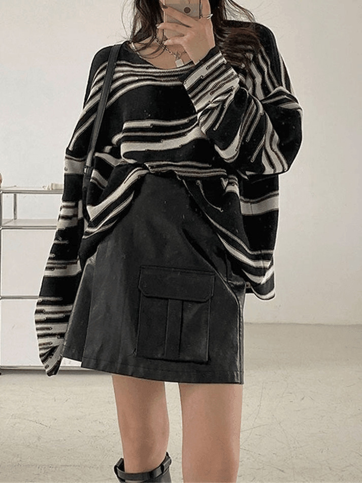 Cozy Oversized Stripe Jumper Knit Sweater for Y2K Aesthetic Fashionistas