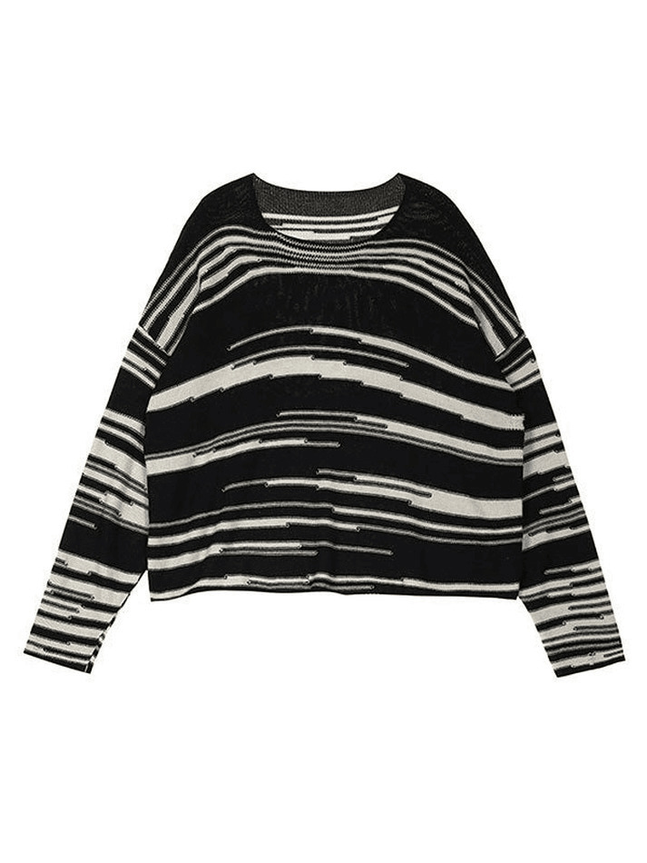 Cozy Oversized Stripe Jumper Knit Sweater for Y2K Aesthetic Fashionistas