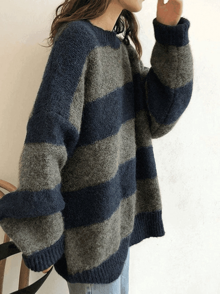 Cozy Oversized Stripe Pullover Sweater for Y2K Fashion Enthusiasts