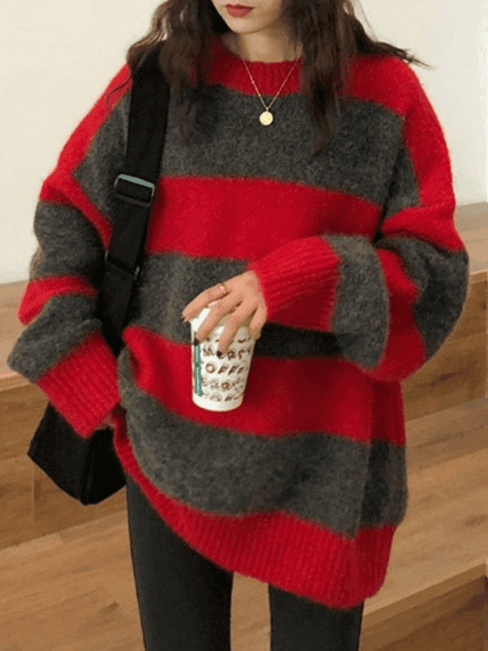 Cozy Oversized Stripe Pullover Sweater for Y2K Fashion Enthusiasts
