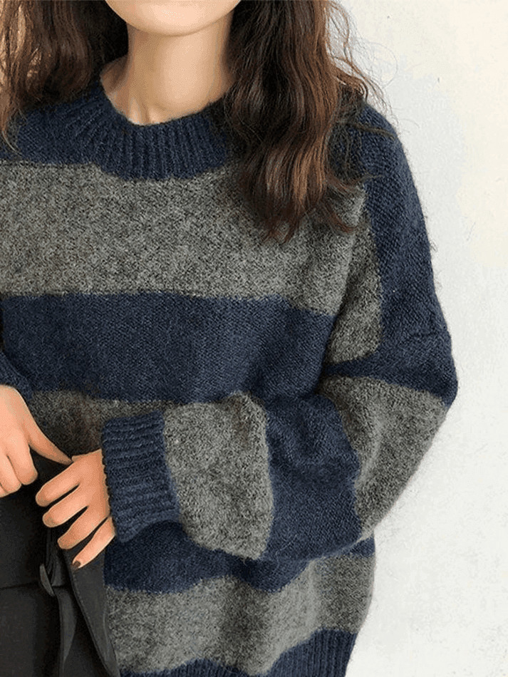 Cozy Oversized Stripe Pullover Sweater for Y2K Fashion Enthusiasts