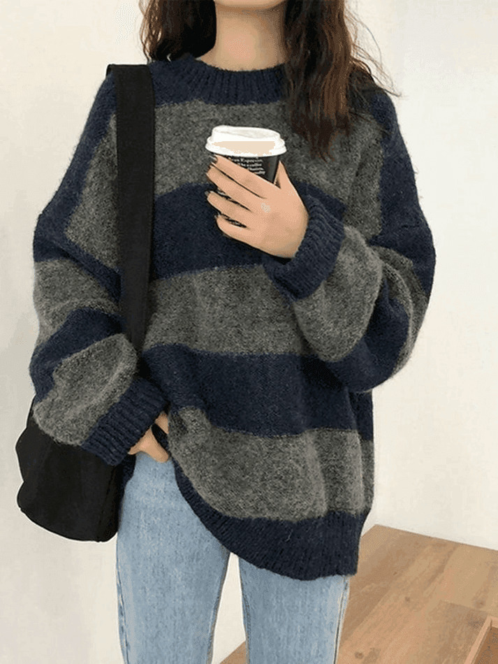Cozy Oversized Stripe Pullover Sweater for Y2K Fashion Enthusiasts
