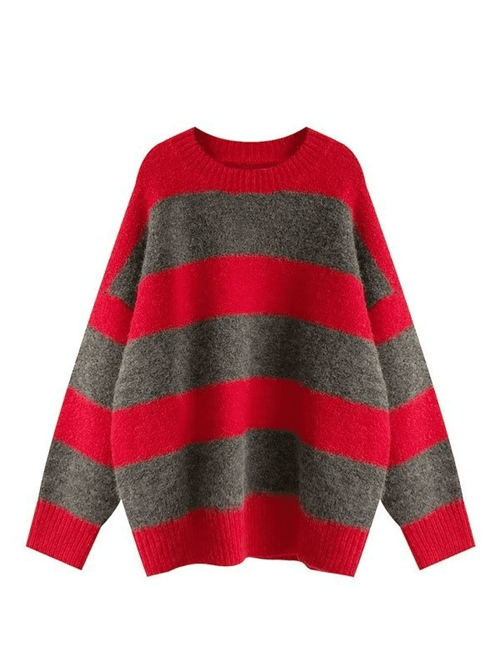 Cozy Oversized Stripe Pullover Sweater for Y2K Fashion Enthusiasts
