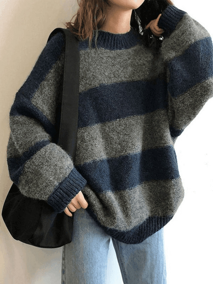 Cozy Oversized Stripe Pullover Sweater for Y2K Fashion Enthusiasts