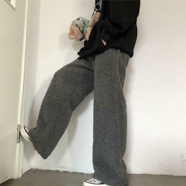 Cozy Sherpa Cargo Pants for Women - Y2K Fashion Aesthetic with a Grunge Twist