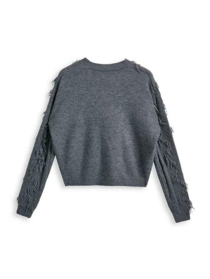 Cozy Solid Tassel Cable Knit Sweater for Y2K Fashion Enthusiasts