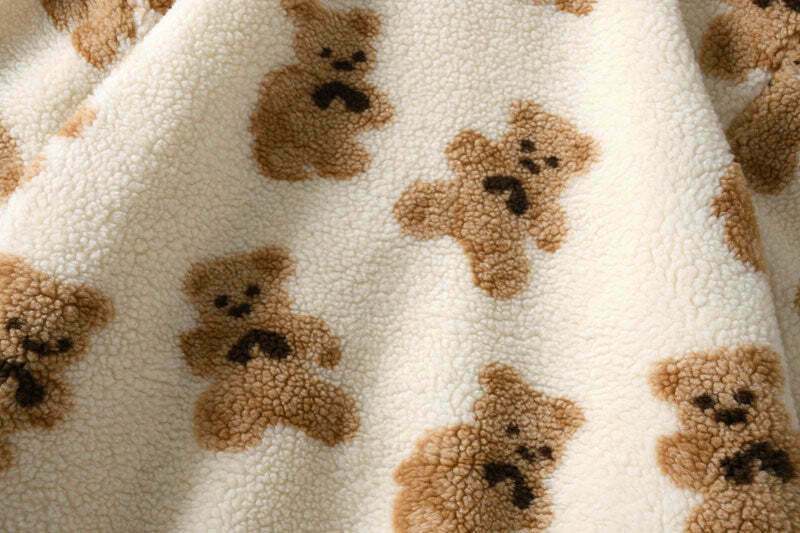 Cozy Teddy Bear Fleece Jacket for Women - Y2K Fashion Aesthetic with a Touch of Grunge Style