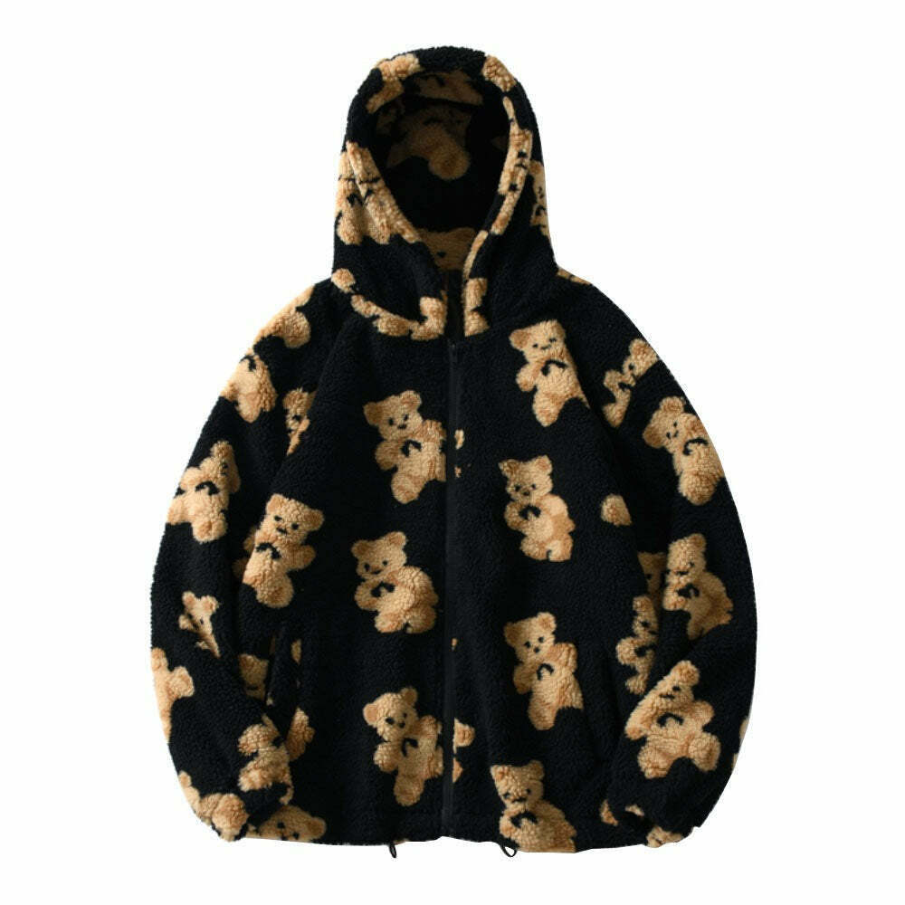 Cozy Teddy Bear Fleece Jacket for Women - Y2K Fashion Aesthetic with a Touch of Grunge Style