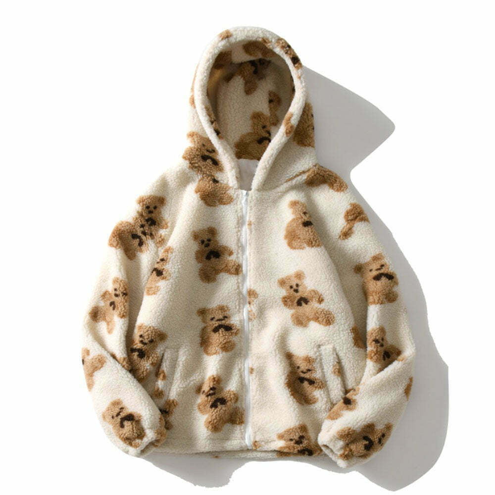 Cozy Teddy Bear Fleece Jacket for Women - Y2K Fashion Aesthetic with a Touch of Grunge Style