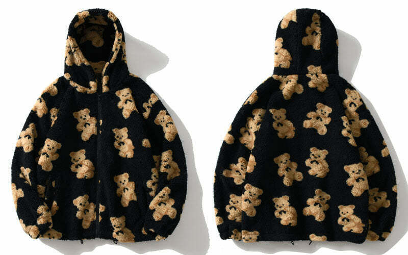Cozy Teddy Bear Fleece Jacket for Women - Y2K Fashion Aesthetic with a Touch of Grunge Style