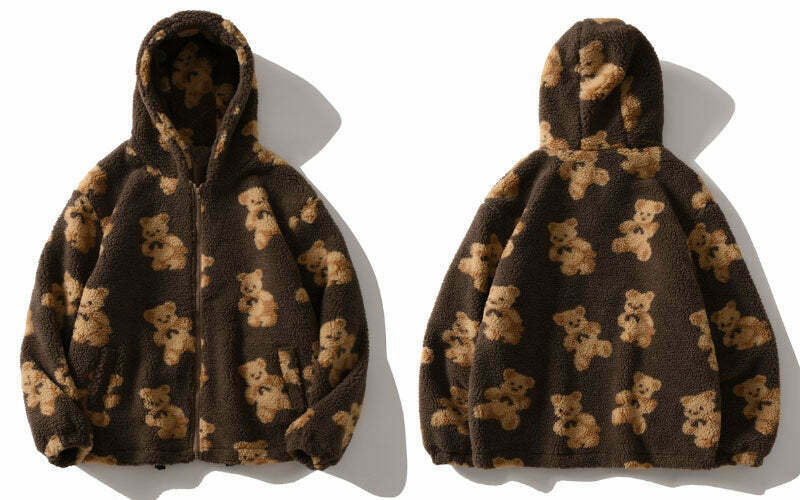 Cozy Teddy Bear Fleece Jacket for Women - Y2K Fashion Aesthetic with a Touch of Grunge Style