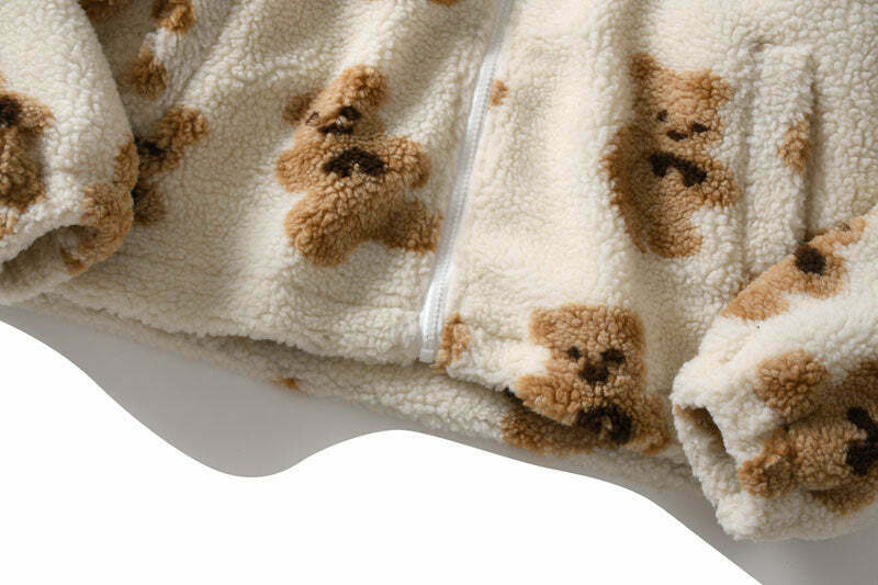 Cozy Teddy Bear Fleece Jacket for Women - Y2K Fashion Aesthetic with a Touch of Grunge Style