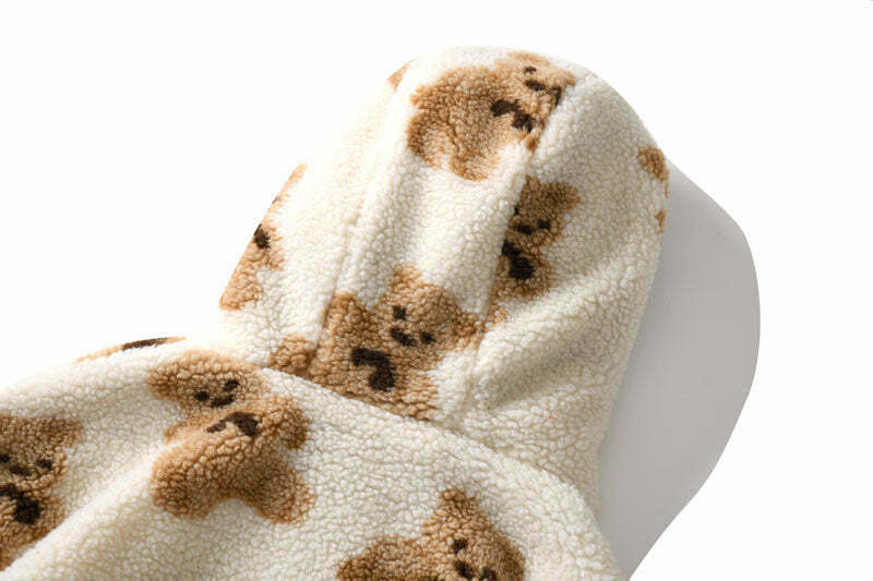 Cozy Teddy Bear Fleece Jacket for Women - Y2K Fashion Aesthetic with a Touch of Grunge Style