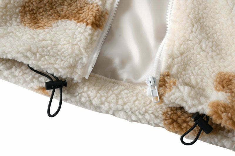Cozy Teddy Bear Fleece Jacket for Women - Y2K Fashion Aesthetic with a Touch of Grunge Style