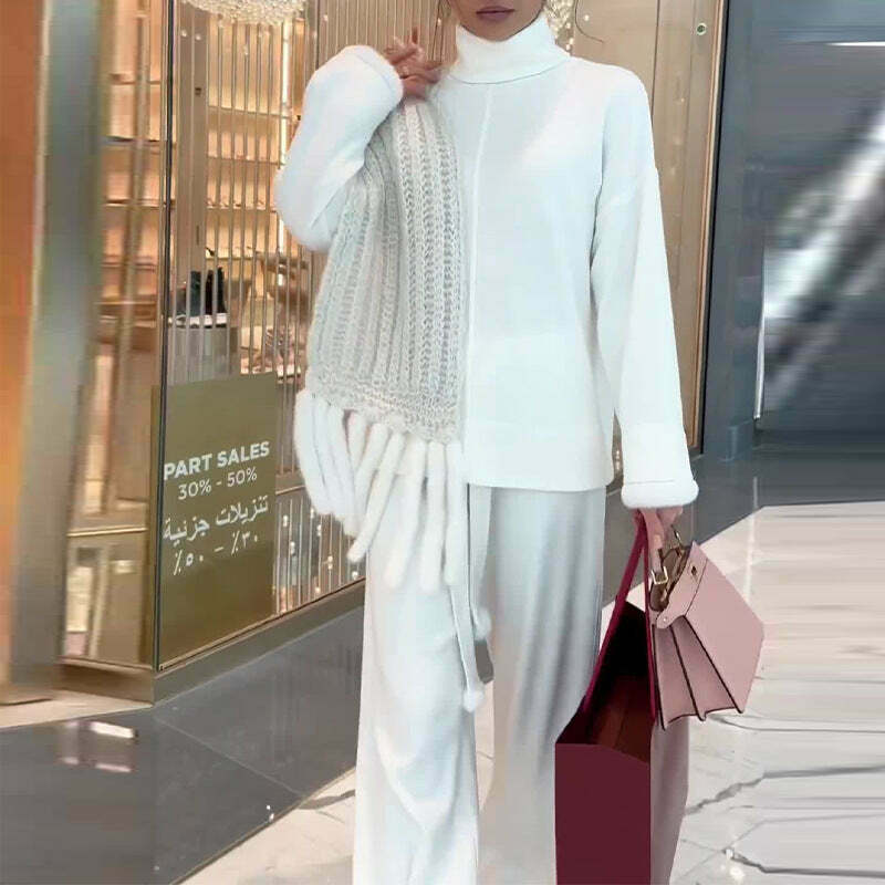 Cozy Turtleneck Sweater & Relaxed Pant Suit Set - Y2K Fashion Aesthetic