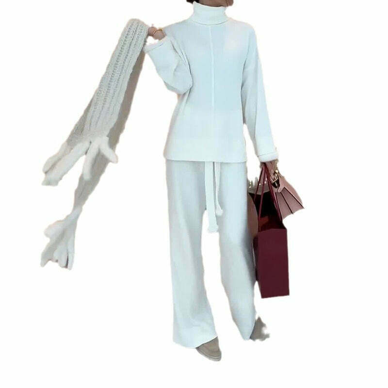 Cozy Turtleneck Sweater & Relaxed Pant Suit Set - Y2K Fashion Aesthetic