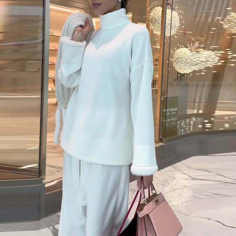 Cozy Turtleneck Sweater & Relaxed Pant Suit Set - Y2K Fashion Aesthetic