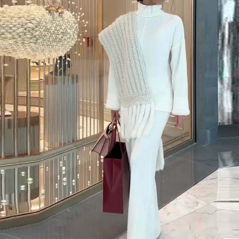 Cozy Turtleneck Sweater & Relaxed Pant Suit Set - Y2K Fashion Aesthetic