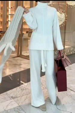 Cozy Turtleneck Sweater & Relaxed Pant Suit Set - Y2K Fashion Aesthetic