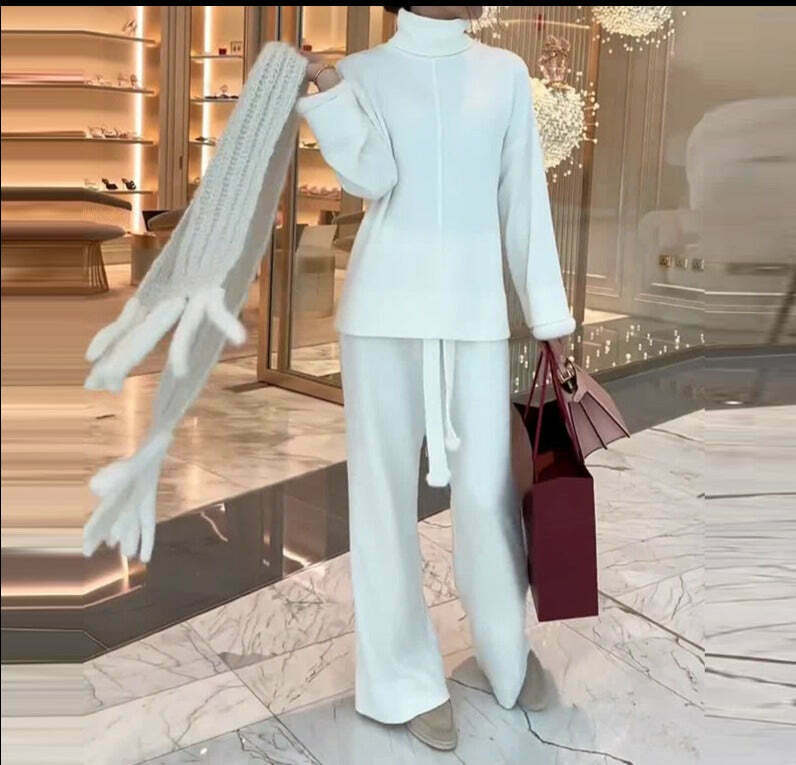 Cozy Turtleneck Sweater & Relaxed Pant Suit Set - Y2K Fashion Aesthetic
