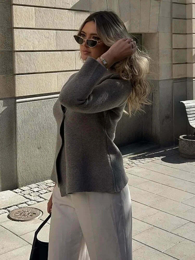 Cozy Winter V-Neck Cardigan Coat for Chic Y2K Fashionistas