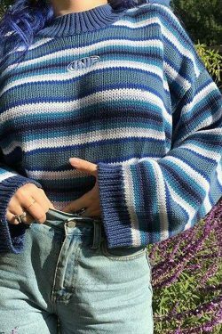 Cozy Y2K Blue Sweater: Knitted Oversized Top for Women - Grunge & Cottagecore Aesthetic Style