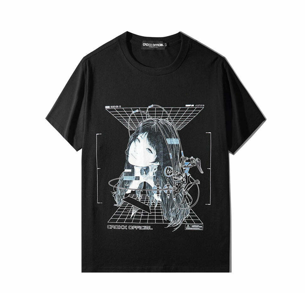 CROXX OFFICIAL Cyber Punk T-Shirt - Y2K Aesthetic Grunge Style Coquette Fashion