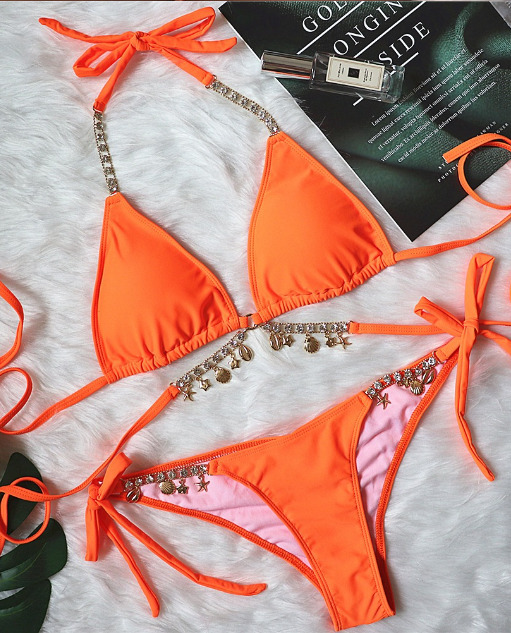 Crystal Diamond Bikini: Y2K Fashion Split Strap Swimsuit for Women