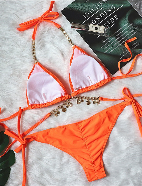 Crystal Diamond Bikini: Y2K Fashion Split Strap Swimsuit for Women