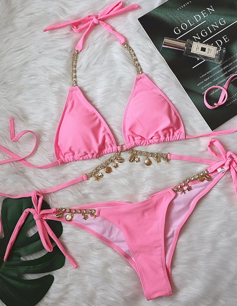 Crystal Diamond Bikini: Y2K Fashion Split Strap Swimsuit for Women